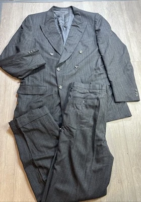 ERMENEGILDO ZEGNA Double Breasted Suit 2 Piece Men 48 Long 38x33 Gray Striped - Image 1 of 4