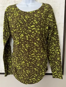 Michael Kors Green & Brown Stretch Knit Top Long Sleeves Ruched Sides Medium NEW - Picture 1 of 8