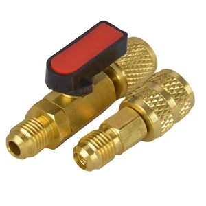 Shut Off Valve Refilling Ball Valve 1/4 SAE + Adapter Fit for HVAC R22 R12 R410A - Picture 1 of 4