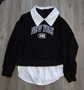 Cuibuju Black New York 685 Sweater With Collared Shirt Appearance Women L-XL - Picture 1 of 7
