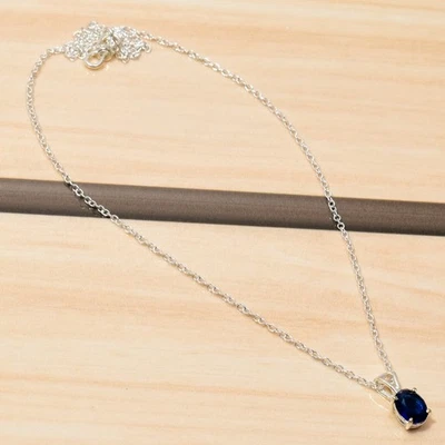 Blue Tanzanite Gemstone Pendant Necklace 925 Sterling Silver Chain Jewelry - Image 1 of 4