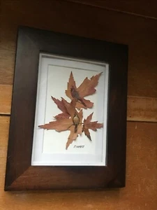 Original Signed Painted Male & Female Cardinals on Maple Leaves in Dark Wood - Picture 1 of 12