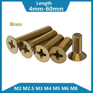 Viti a macchina svasate Phillips in ottone bulloni testa piatta M2 M2,5 M3 M4 M5 M6 M8 - Foto 1 di 71