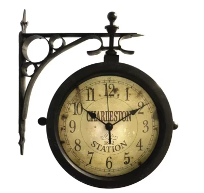 Wall Clock Round Charleston Outdoor Beige Face Glass Cover Quartz Thermometer - Image 1 of 4