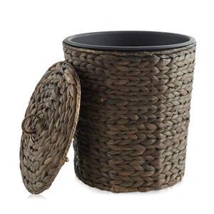 Bathroom Trash Can with Lid - Espresso, Small Woven Hyacinth Wicker Waste Basket - Picture 1 of 1