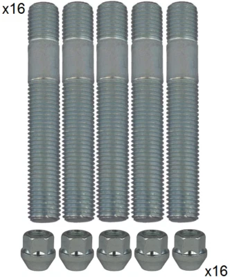 16 COLONNETTE RUOTE PRIGIONIERO 12 x 1,25 80 mm+16 DADI CONICI AUTOBIANCHI A112 - Imagen 1 de 4