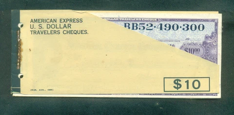 American Express 1969 US Dollars Unused Travelers Cheques Booklet of 9x$10 Cover