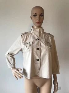 Neu mit Etikett Nori beige khakifarbene Baumwolljacke Mantel versteckte Kapuze Ständer Kragen geknöpft M - Bild 1 von 12
