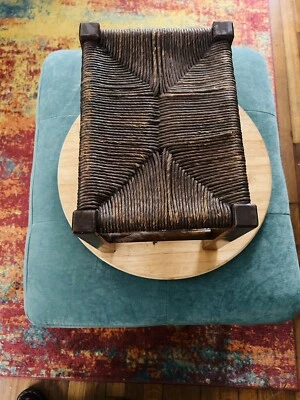 Pequeño reposapiés de madera vintage ratán mimbre planta soporte 13x9 Foto 1 de 4