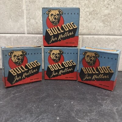 De colección 4 Caja Nuevo Toro Perro Tarro Gomas Tarro de Conservas Anillos de Goma Doz Boston SIN ABRIR Foto 1 de 4