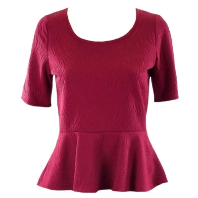 Ex BHS PETITE Scoop Neck Short Sleeve Dark Pink Peplum Top. RRP: £22. Sizes 8-20 - Image 1 of 4