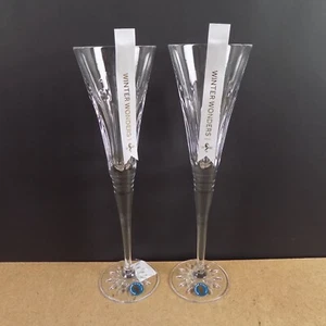 2 Waterford Crystal Winter Wonders Champagne Flutes Glasses 11" Tall VGC - Picture 1 of 5