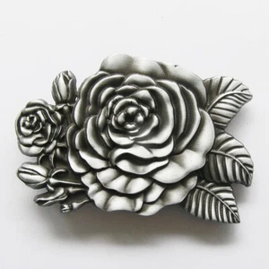 Western Rose Flower Metal Belt Buckle - Picture 1 of 2