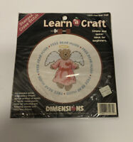 1998 Dimensions #72474 Quick  Easy Stitching Kit 6 diameter Kids Learning Stamped Cross Stitch Kit Angel Bear