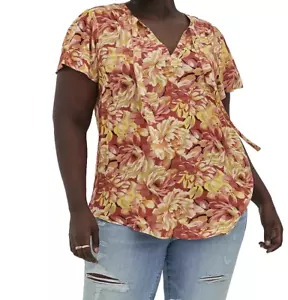 Blusa Campesina Naranja Quemado Floral Gasa Tórrida Talla 1 1X 14 16 #A38910 - Imagen 1 de 15