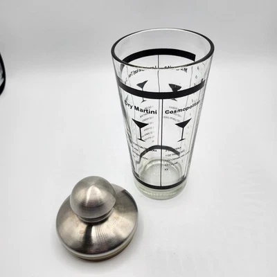 Glass & Stainless-Steel Cocktail Shaker - With Drink Recipes - Image 1 of 4