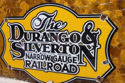 LETRERO DE PORCELANA DE FERROCARRIL DURANGO & SILVERTON DE COLECCIÓN TREN DE VÍA ESTRECHA COLORADO Foto 1 de 4