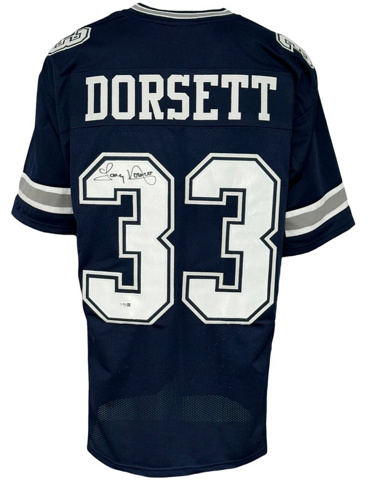 Camiseta deportiva azul autografiada estilo profesional de Tony Dorsett de los Dallas Cowboys autenticada por la JSA Foto 1 de 1