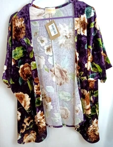 Let Them Eat Cake Velvet Purple Brown Floral Short Sleeve Kimono Cardigan S NWT - Picture 1 of 5