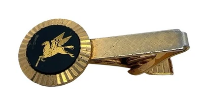 Vintage Mobile Gas Pegasus Logo Gold Tone & Black Enamel Tie Bar Clip! 6 - Image 1 of 4