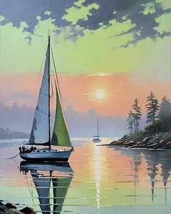 Impresión artística abstracta de velero Sunset | Arte firmado de edición limitada coleccionable - Imagen 1 de 6