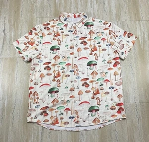 Mens Size XXL Cream All Over Mushroom Print Button Up Short Sleeve Shirt - Picture 1 of 11