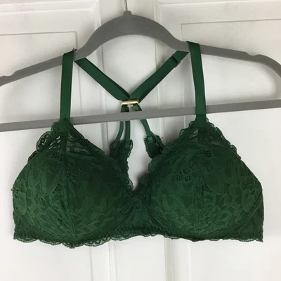 Aerie Womens Bra Size 36D Real Power Wireless Lace Plunge Padded Green - Image 1 of 4