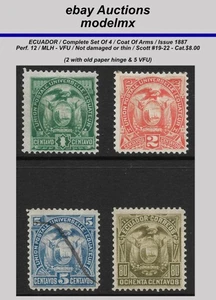 Ecuador - 1892, Complete Set Of 4., Scott#19-22, Coat Of Arms, MLH / VFU - Picture 1 of 2