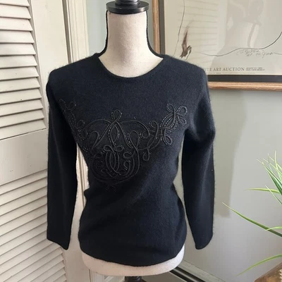 Vintage ELLEN TRACY Sweater Womens P *XS/S Black Angora Wool Blend Beaded Retro - Image 1 of 4