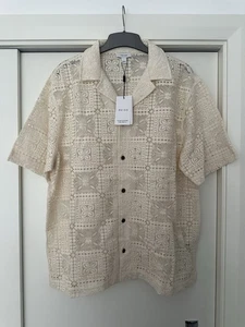 Reiss men’s PALLAS Crochet Cuban Collar Shirt In Ecru Size Large RRP £138 - Picture 1 of 6