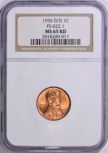 1956-D/D NGC MS65RD FS-022.1 (FS-501) Lincoln Cent-CONECA Top 100 Coin-Old Holdr - Picture 1 of 4
