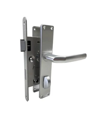 Heunert WC-Tür-Schloss Set 20x235 silber abgerundet DIN Links oder Rechts mit