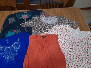 Lot of 5 Women's Dress T-Shirts Blouse Assorted Colors Patterns Brands Size L - Picture 1 of 16