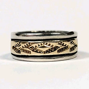 Sterling Silver and 14k Yellow Gold Southwestern Style Band Ring Size 8.25 - Picture 1 of 4