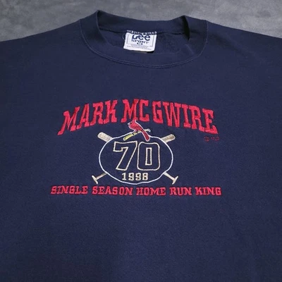 复古 90 年代 Mark McGwire 中号蓝色圆领运动衫 Home Run King #70 1998 — 第 1/4 张图片