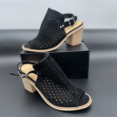 Chinese Laundry Perforated Black Suede Block Heel Bootie Sandals Shoes Women 5.5 - Image 1 of 4