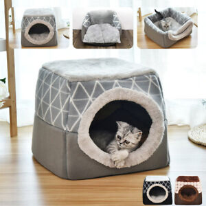 Warm Cat Igloo Bed House Cave Sleeping Nest Tent Pet Puppy Cozy Fleece Kennel