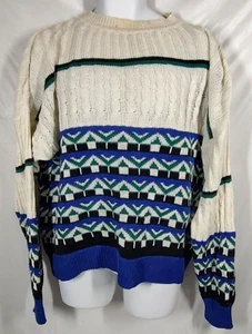 Vintage Pierre Cardin Nordic Sweater Large Ramie Cotton Pullover Blue White - Picture 1 of 14