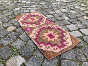 Turkish Vintage Small Rug Handmade Wool Bohemian Bath Mat Rug Traditional Rug - Picture 1 of 10