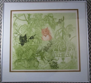 Lovely Large Vintage Framed Sheila Horton Signed Limited Ed Cat Etching Print - Picture 1 of 13