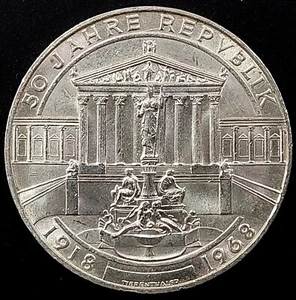 1968 Austria 50 Schilling silver coin! 50th Anniversary of the Republic! - Picture 1 of 4