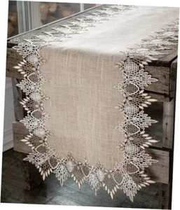 Lace Runner Neutral Earth Tones Table Runner Dresser Scarf Coffee Table Runner - Picture 1 of 7