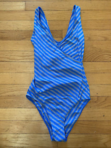 Vintage 1980s aerobics wrap bias stripe leotard bodysuit