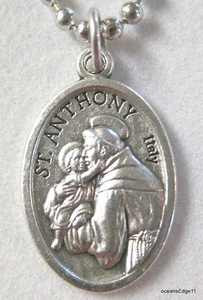 St Anthony of Padua Medal Religious Necklace,Silver Plated,No Tarnish Chain - Picture 1 of 4