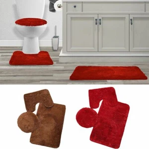 3 Piece Solid Plush Bathroom Rug Set, Bath Mat, Contour Rug, Toilet Lid Cover US - Picture 1 of 10
