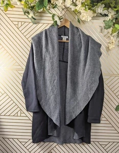 Barneys Cardigan Grey Rapu Fleece Plush Open Cascade Contrast Collar Sweater M - Picture 1 of 7