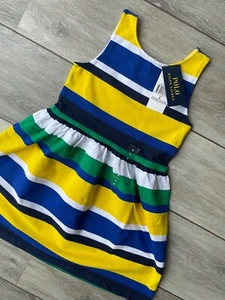 RALPH LAUREN POLO GIRL'S YELLOW SPRING IV SRIPED DRESS - SIZE AGE 6  - NEW TAGS - Picture 1 of 11