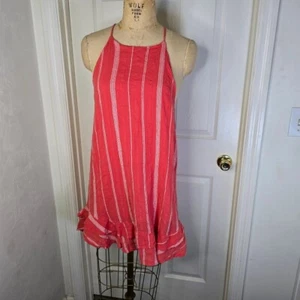 Lagaci Red White Stripe Sundress Ruffle Hem Womens L - Picture 1 of 14