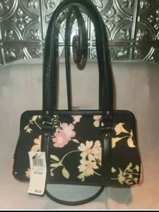 CHARTER CLUB Women's Black Floral Satchel Purse Sateen Handbag. Kiss lock NWT - Picture 1 of 10