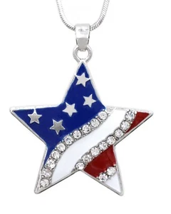4th of July Red Blue White American USA Flag Star Pendant Necklace Stars Stripes - Picture 1 of 2